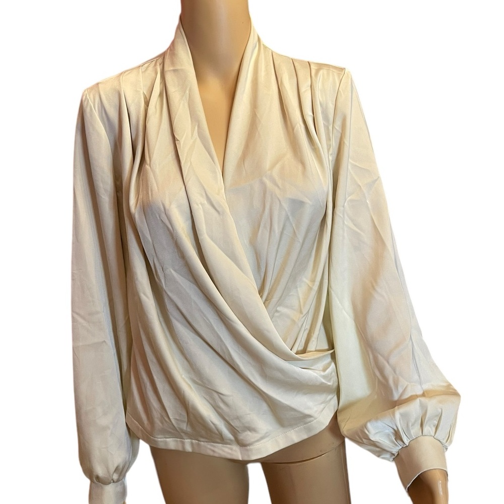 SHEIN Blouse - V-Neck Long Sleeve Crisscross Elegant Top - Picture 3 of 10